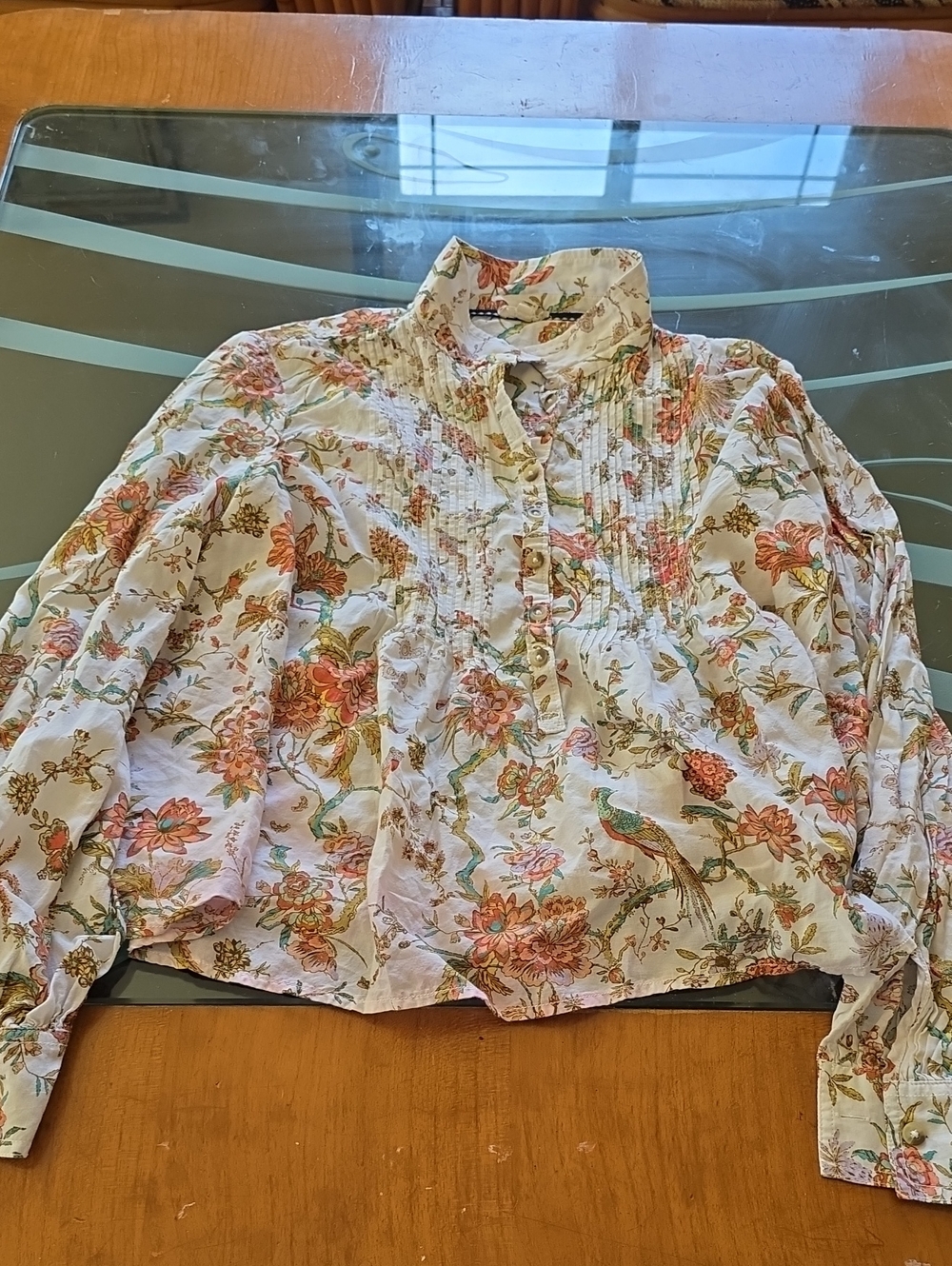 Pilcro White Long-Sleeve Floral Button Shirt with Orange & Green Print